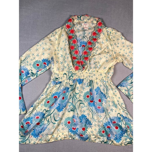 Sundance Silk Floral Embroidered V Neck Tunic Top Blouse Womens XS - Picture 1 of 8